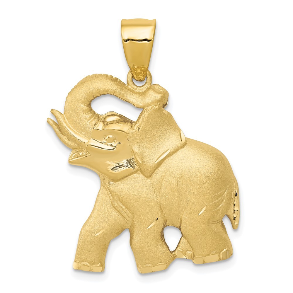 14k Yellow Gold Solid Satin Diamond-cut Open-Backed Elephant Necklace Pendant